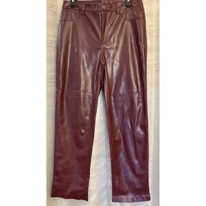Joie Burgundy Faux Leather Pants Size 8 Straight Leg Casual